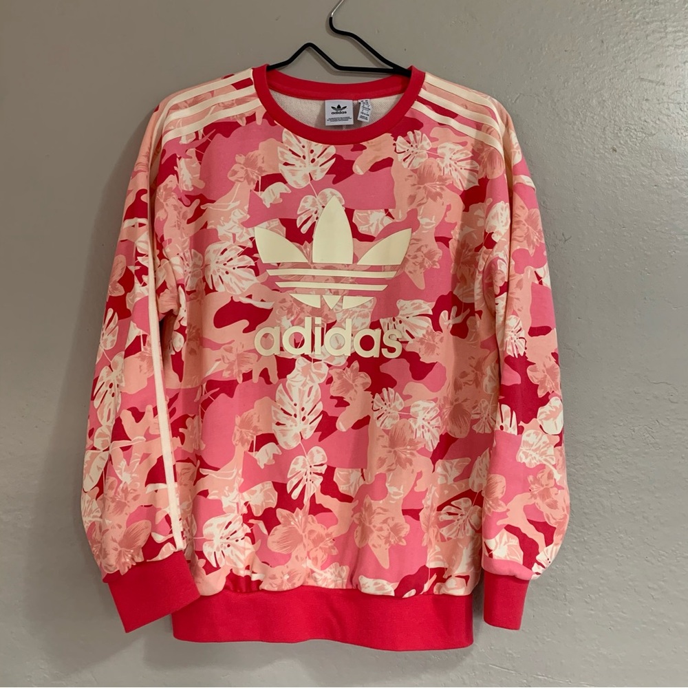 Youth Boys Hot Pink Adidas Floral Crewneck Long Sleeve Sweater